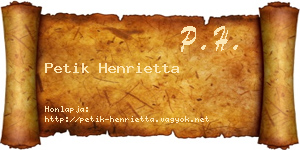 Petik Henrietta névjegykártya